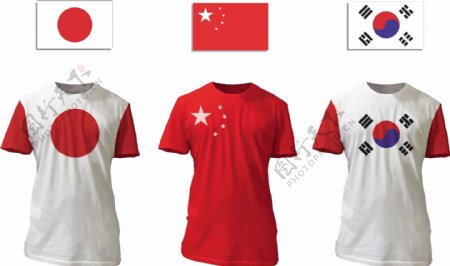 中日韩国旗图案t恤衫模板