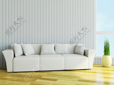 白色沙发和黄色地板