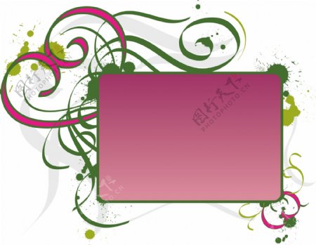 粉红色和绿色花卉艺术行模式框架