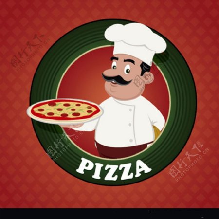 卡通厨师披萨标志矢量图标