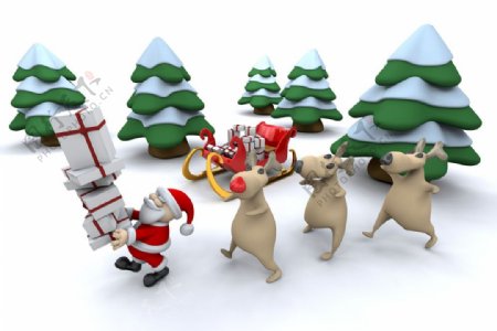 3D圣诞老人与麋鹿图片