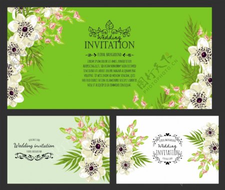 绿色植物花朵婚礼贺卡矢量素材