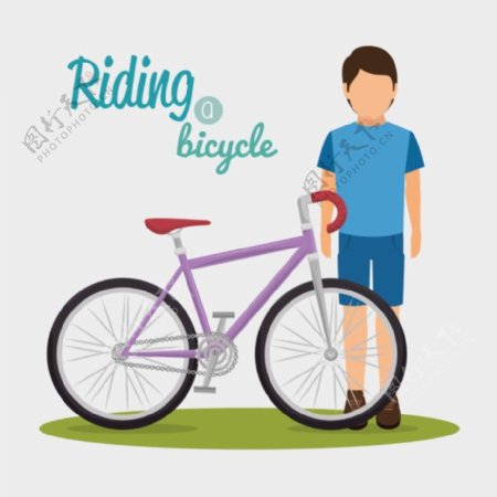 自行车与卡通男孩图片