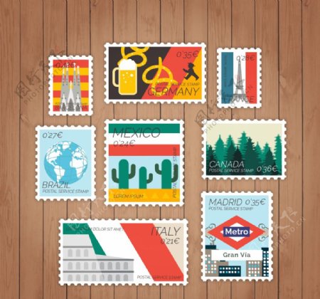 卡通矢量邮票设计
