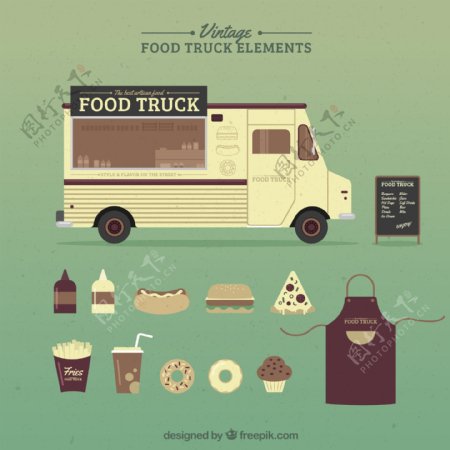 手拉的老式食品卡车及配件