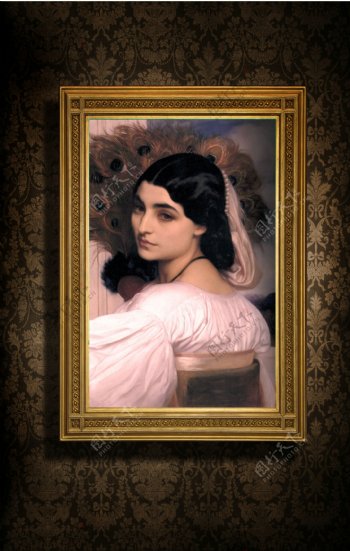 法国女孩肖像壁画油画图片