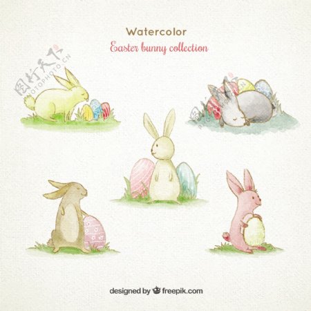 水彩可爱的复活节兔子收藏