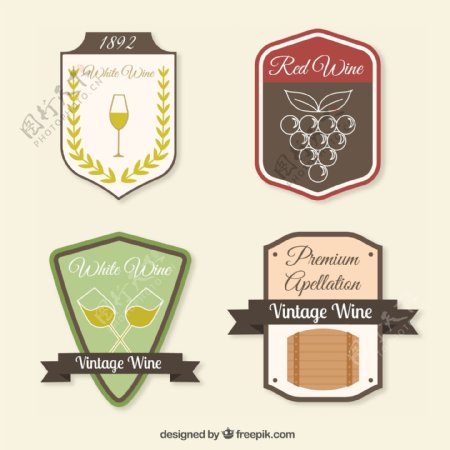四个葡萄酒标签图标