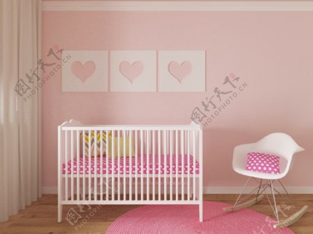 粉红色爱心圆点小清新婴儿房装修效果