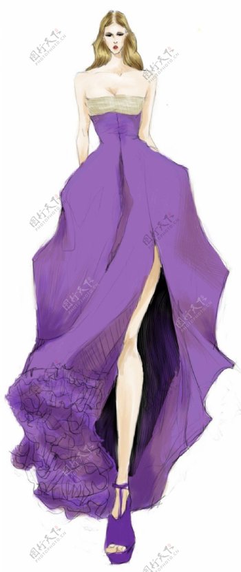 紫色抹胸裙