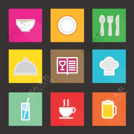 扁平化厨房餐具图标