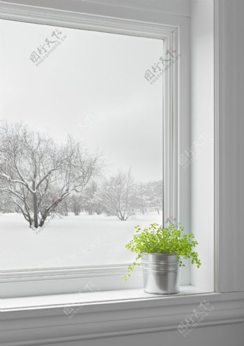 窗户外的冬季风景