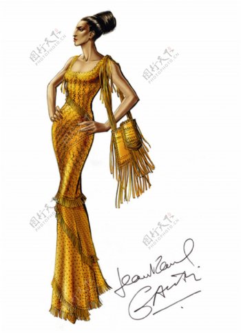 金色长裙设计图