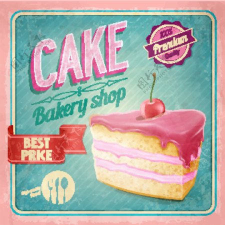 复古甜品店蛋糕海报矢量素材下载
