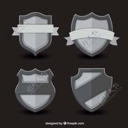 4款质感丝带装饰盾牌矢量素材