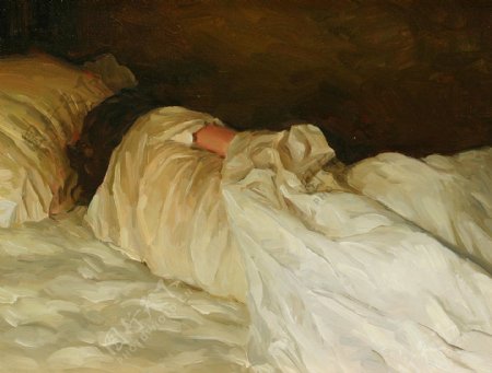 侧身睡觉的西方美女油画图片