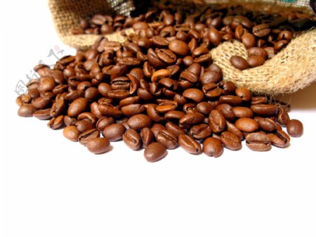 咖啡豆与麻袋图片