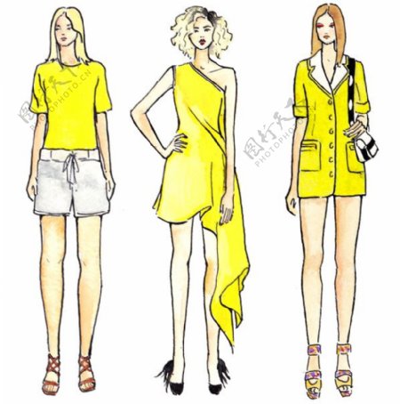3款黄色女装设计图