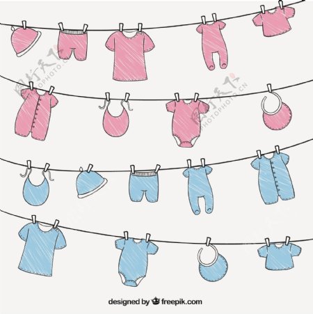 绳索上的婴儿衣服