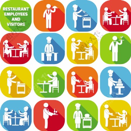 餐厅员工和访客矢量图标