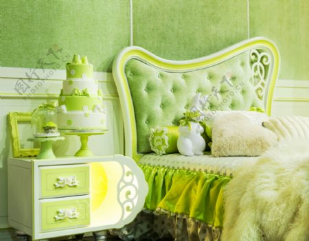 绿色清新卧室装潢设计图片