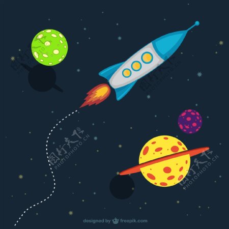 卡通火箭和月球