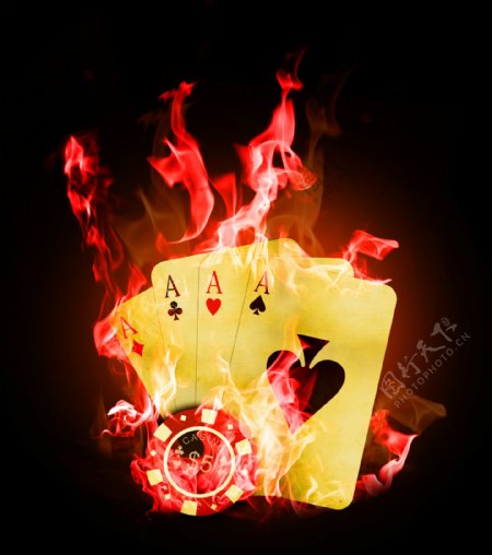 红色火焰与扑克图片