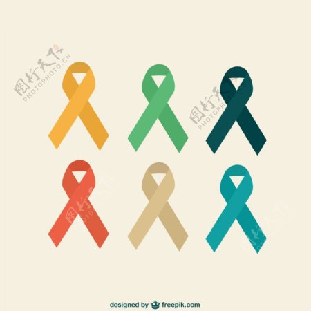 6款彩色丝带艾滋病标志设计矢量素材