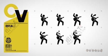 猫王吉他手动感剪影小人公共标识标志图标设计
