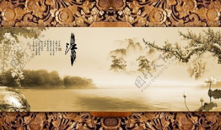 忆江南山水画背景墙