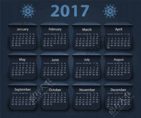 深蓝色2017年日历图片