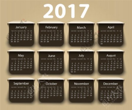 褐色背景2017年日历图片