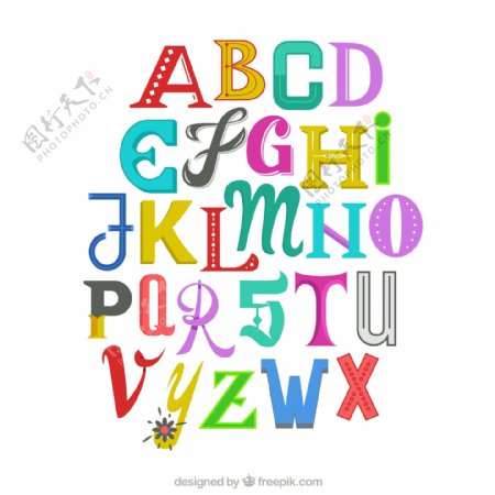 彩色字母艺术字矢量图