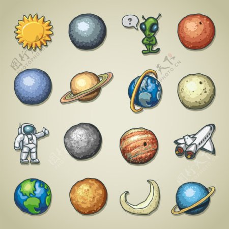 常用星球图标彩色卡通icon