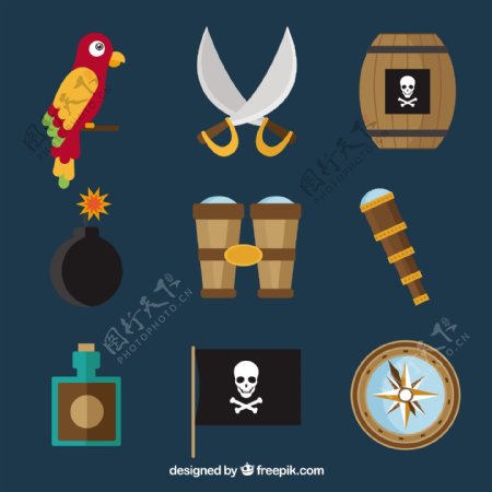 鹦鹉海盗元素平面设计图标