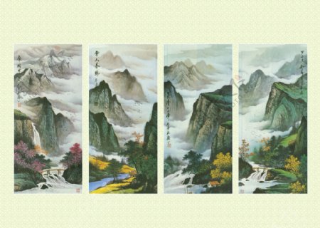 山水风景画中堂画分层插画PSD格式0082