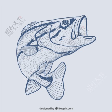 蓝色手绘鱼矢量素材图片