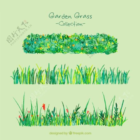 3款水彩绘花园草地矢量素材