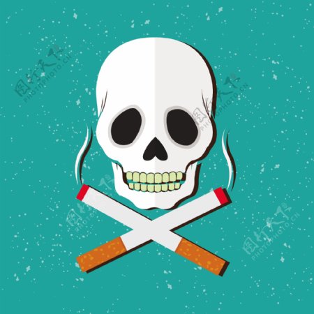 吸烟的危险警告标语与头骨免费矢量插图
