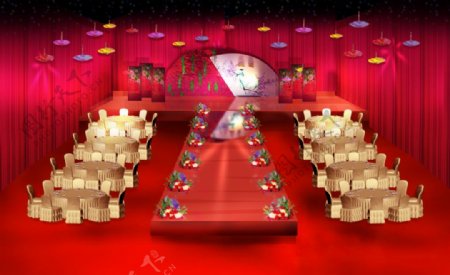 婚礼红色新中式舞台