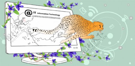 豹子与电脑花朵
