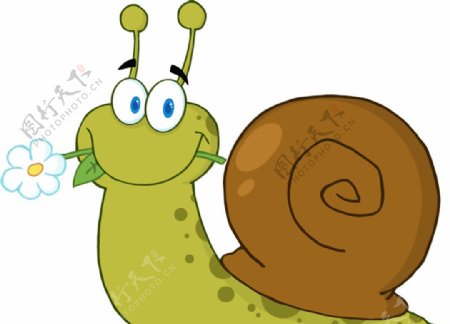 卡通叼花蜗牛矢量素材