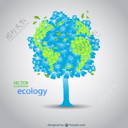 一种生态卡上的蓝色和绿色的树