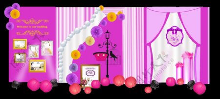 粉色创意简约婚礼舞台背景效果图