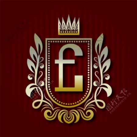 金色花纹字母E皇冠标志图片