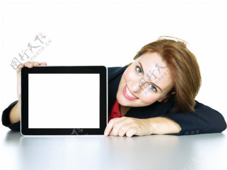 美女与平板电脑图片