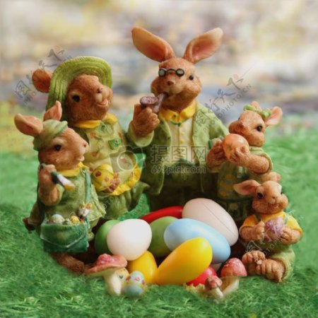 复活节装饰复活节兔子家庭复活节鸡蛋