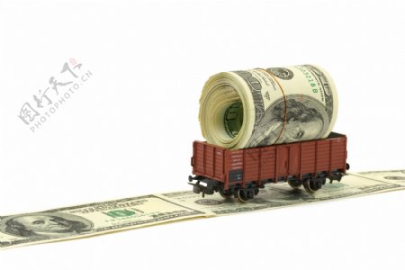 美元钞票铺成的铁路创意设计图片