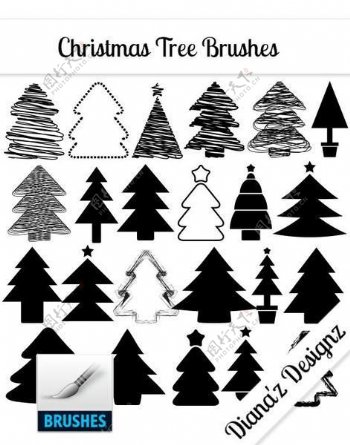 手绘卡通涂鸦圣诞树Photoshop小树笔刷