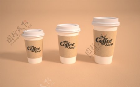 三个咖啡杯纸杯样机